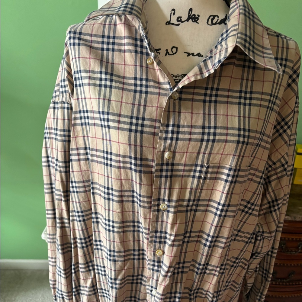Burberry Beige and Navy Plaid Men's Shirt